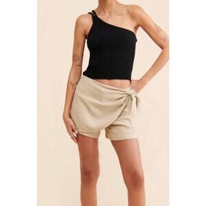 Anthropologie Linen Blend Skort Womens 10 Tan Shorts Tie Front Coastal Chic Boho
